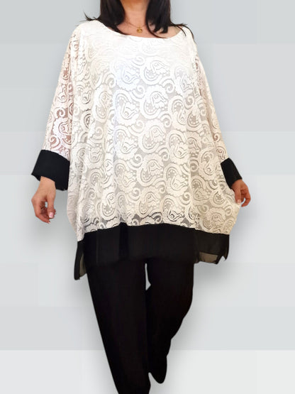 Completo Taglie Forti In Pizzo e Viscosa Gardenia