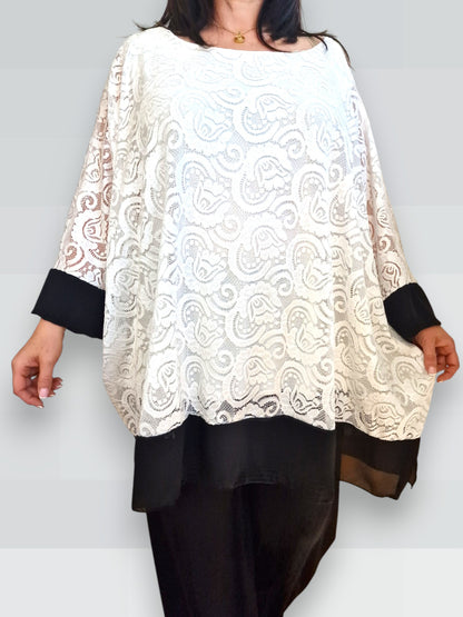 Completo Taglie Forti In Pizzo e Viscosa Gardenia