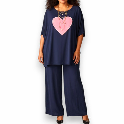 Maxi Maglia  con Cuore e Perle Bruna