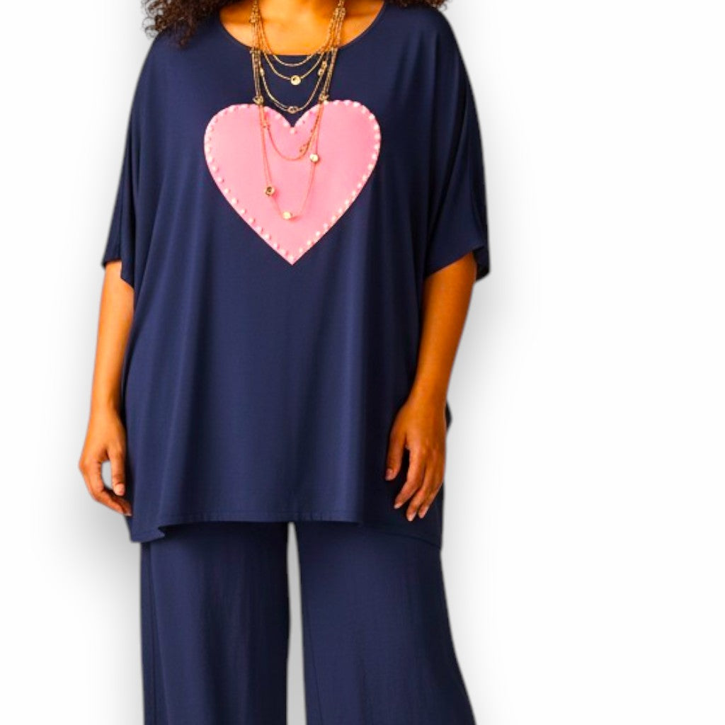 Maxi Maglia  con Cuore e Perle Bruna