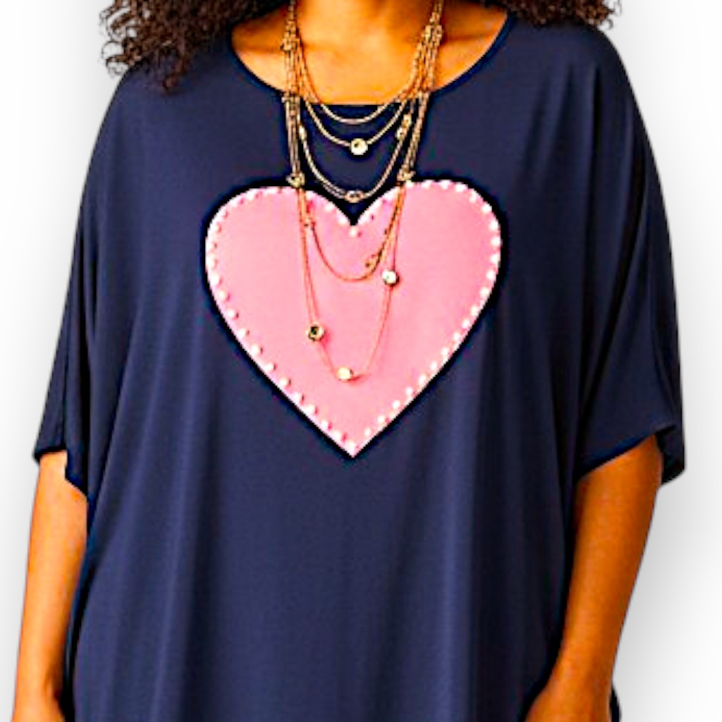 Maxi Maglia  con Cuore e Perle Bruna