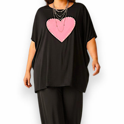 Maxi Maglia con Cuore e Perle Bice