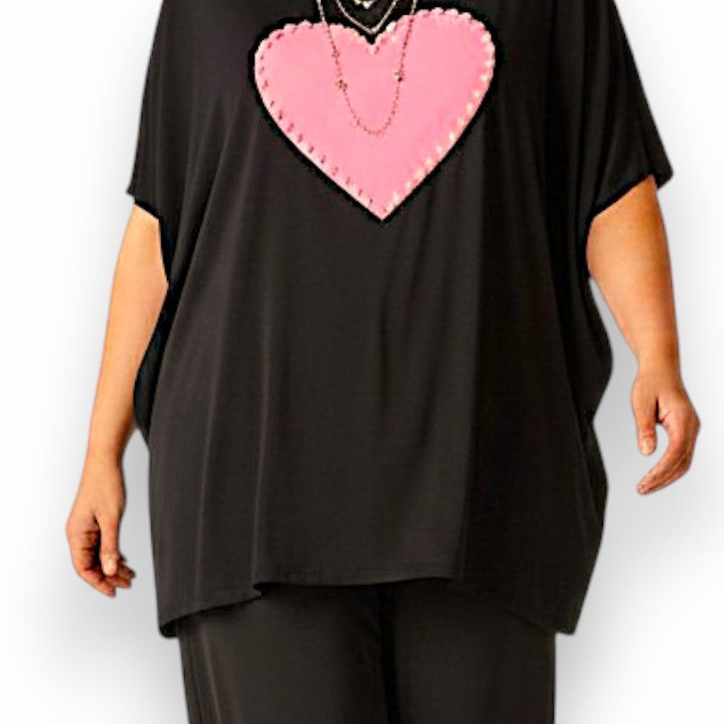 Maxi Maglia con Cuore e Perle Bice