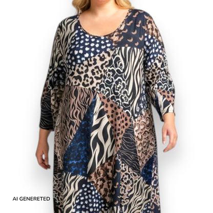 Maxi Abito in Crepe Fantasia Greta