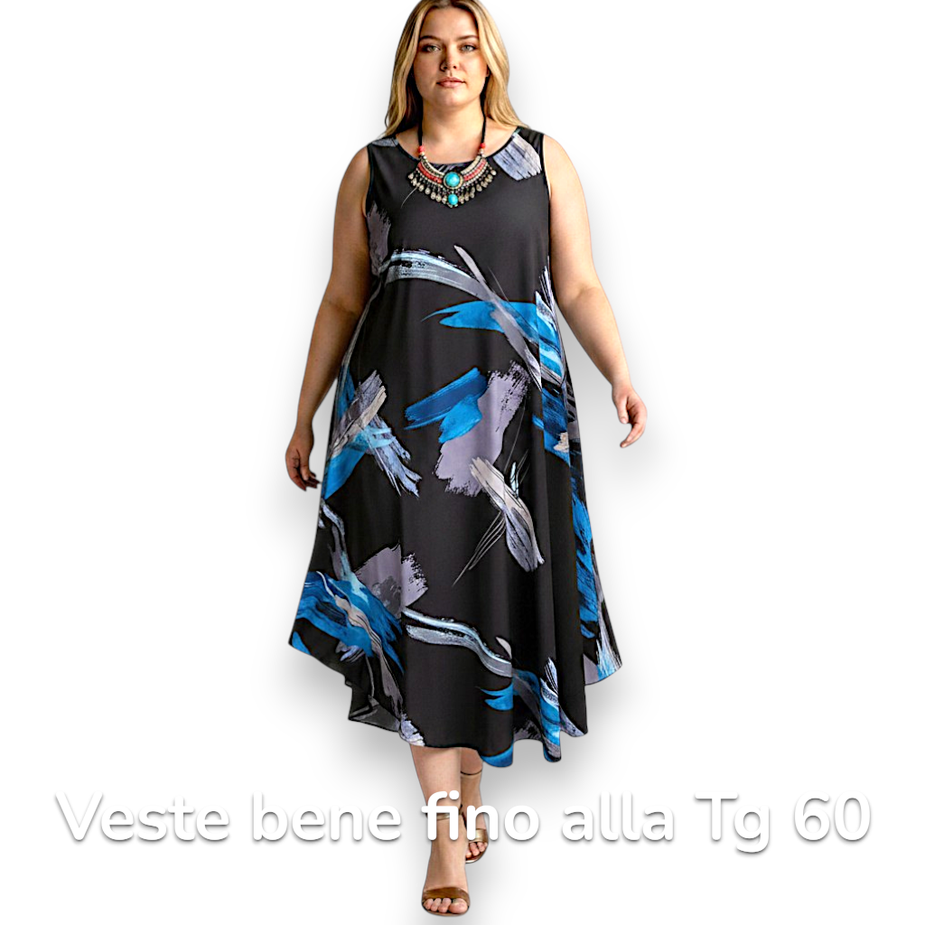 Maxi Abito in Crepe Fantasia Nella