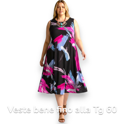 Maxi Abito in Crepe Fantasia Nadia