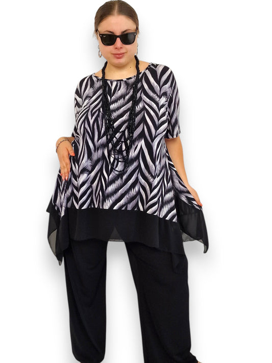 Maxi Maglia Fantasia In Crepe e Georgette Fedra