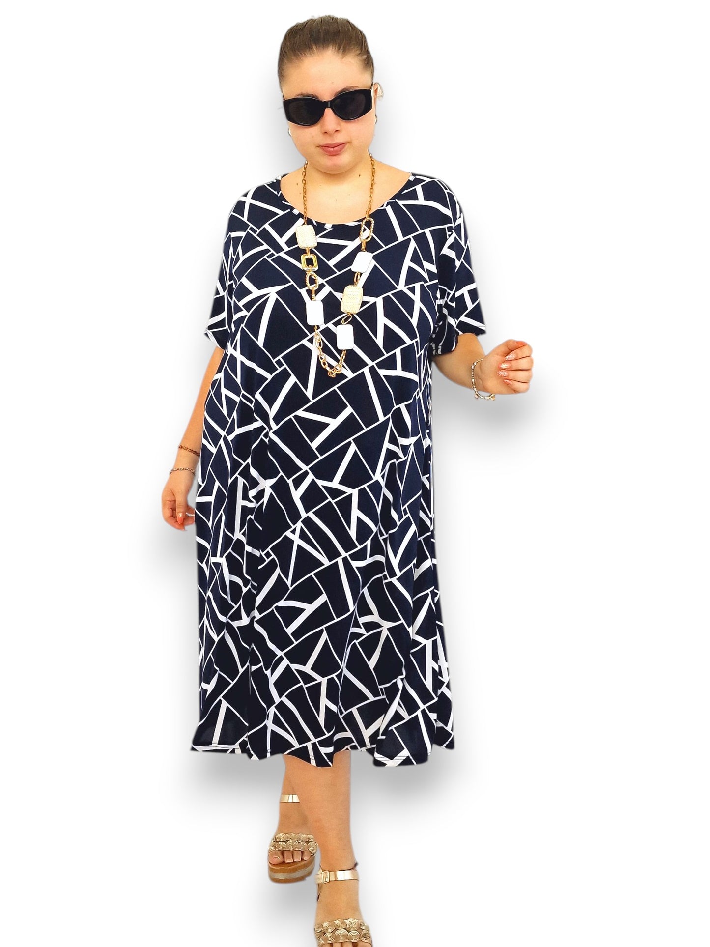 Maxi Abito in Crepe Fantasia Prezzemolo