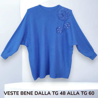 Maxi Maglia con Fiori e Strass Polly