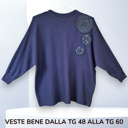 Maxi Maglia con Fiori e Strass Pace