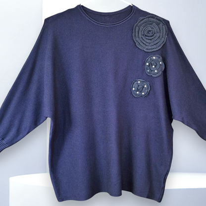 Maxi Maglia con Fiori e Strass Pace