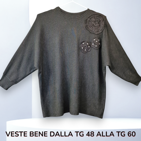 Maxi Maglia con Fiori e Strass Pilli