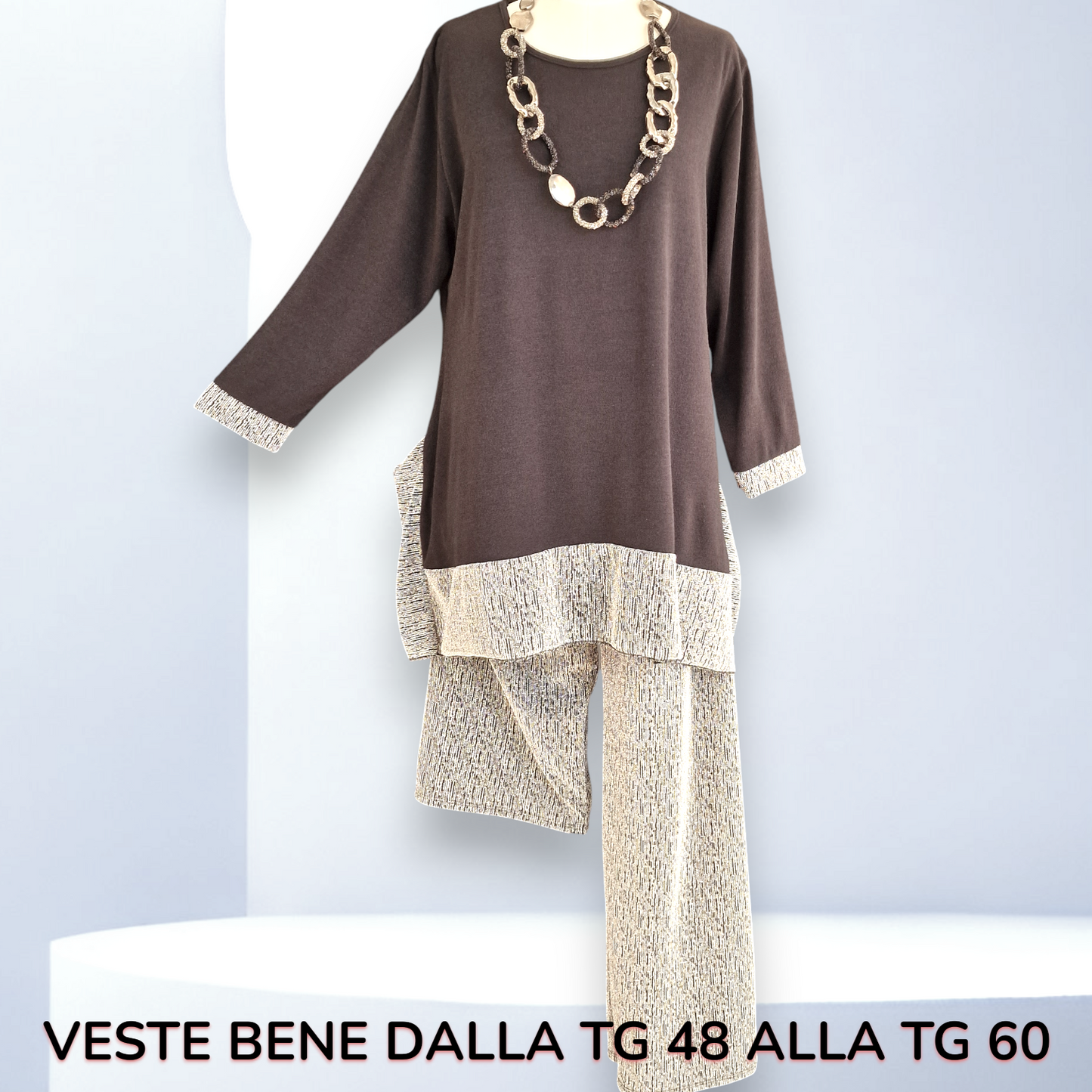 Maxi Completo con Pantalone in Lurex Brillante