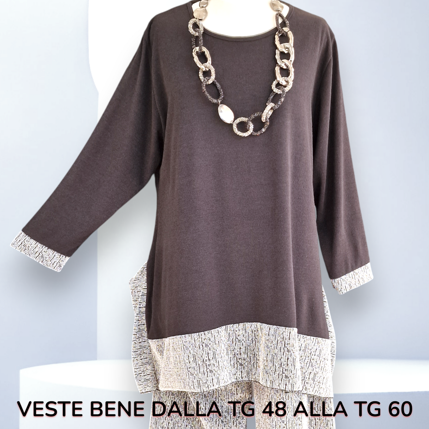 Maxi Completo con Pantalone in Lurex Brillante