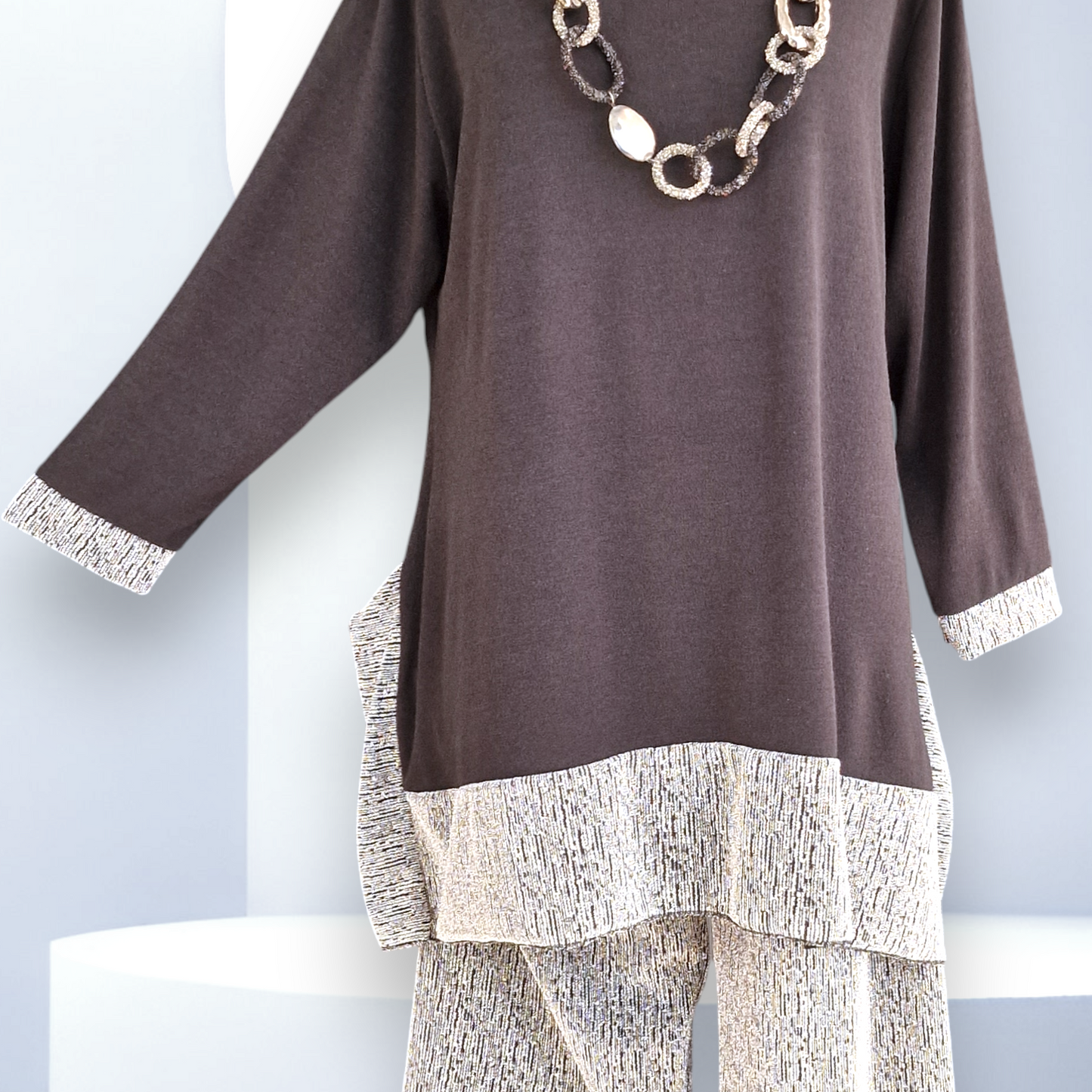 Maxi Completo con Pantalone in Lurex Brillante