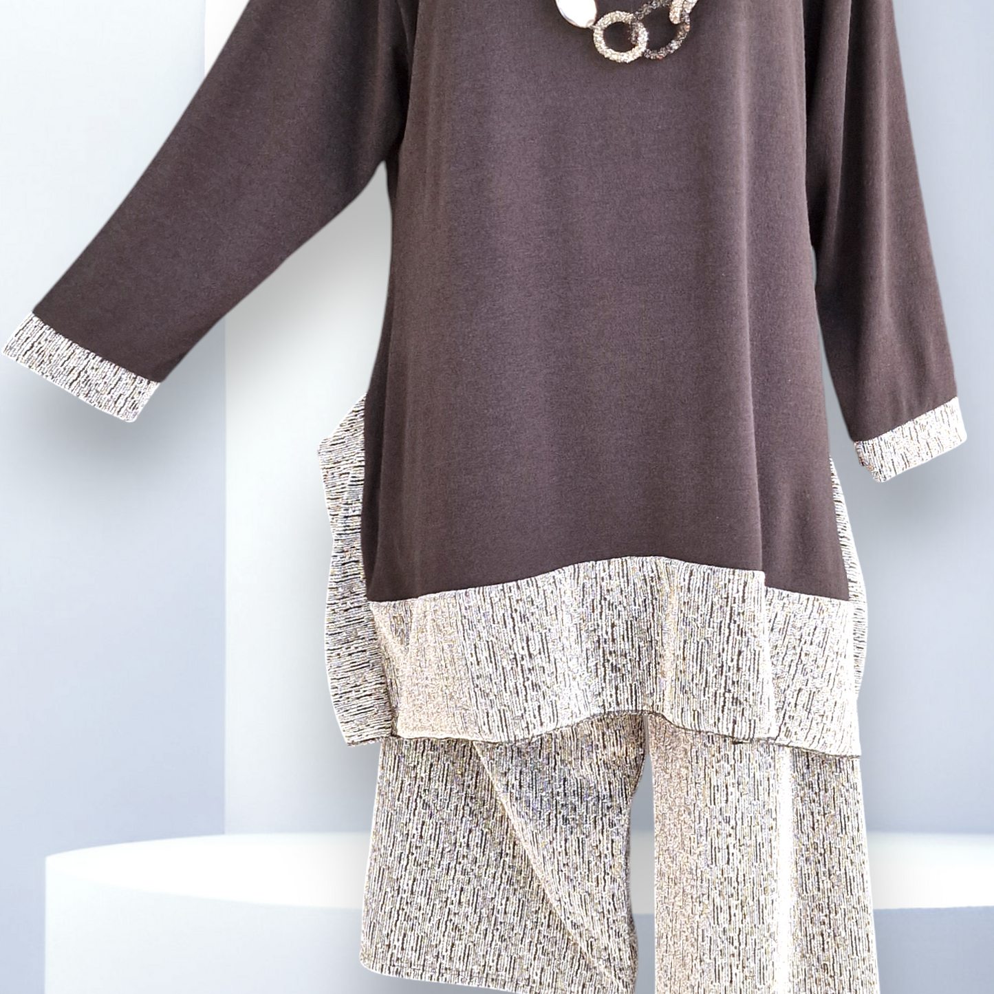 Maxi Completo con Pantalone in Lurex Brillante