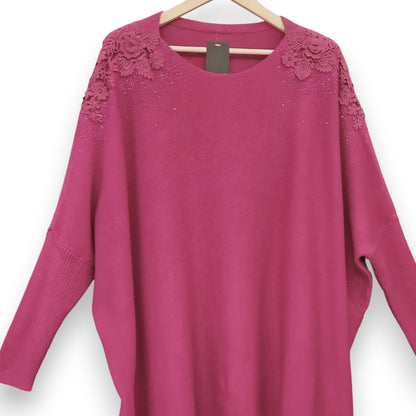 Maxi Maglia con Fiori e Strass Oris