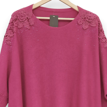 Maxi Maglia con Fiori e Strass Oris