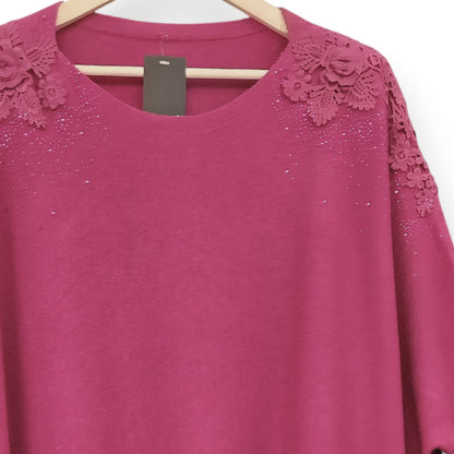 Maxi Maglia con Fiori e Strass Oris