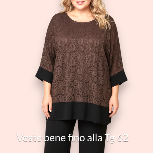 Completo Taglie Forti In Pizzo e Viscosa Corbezzolo