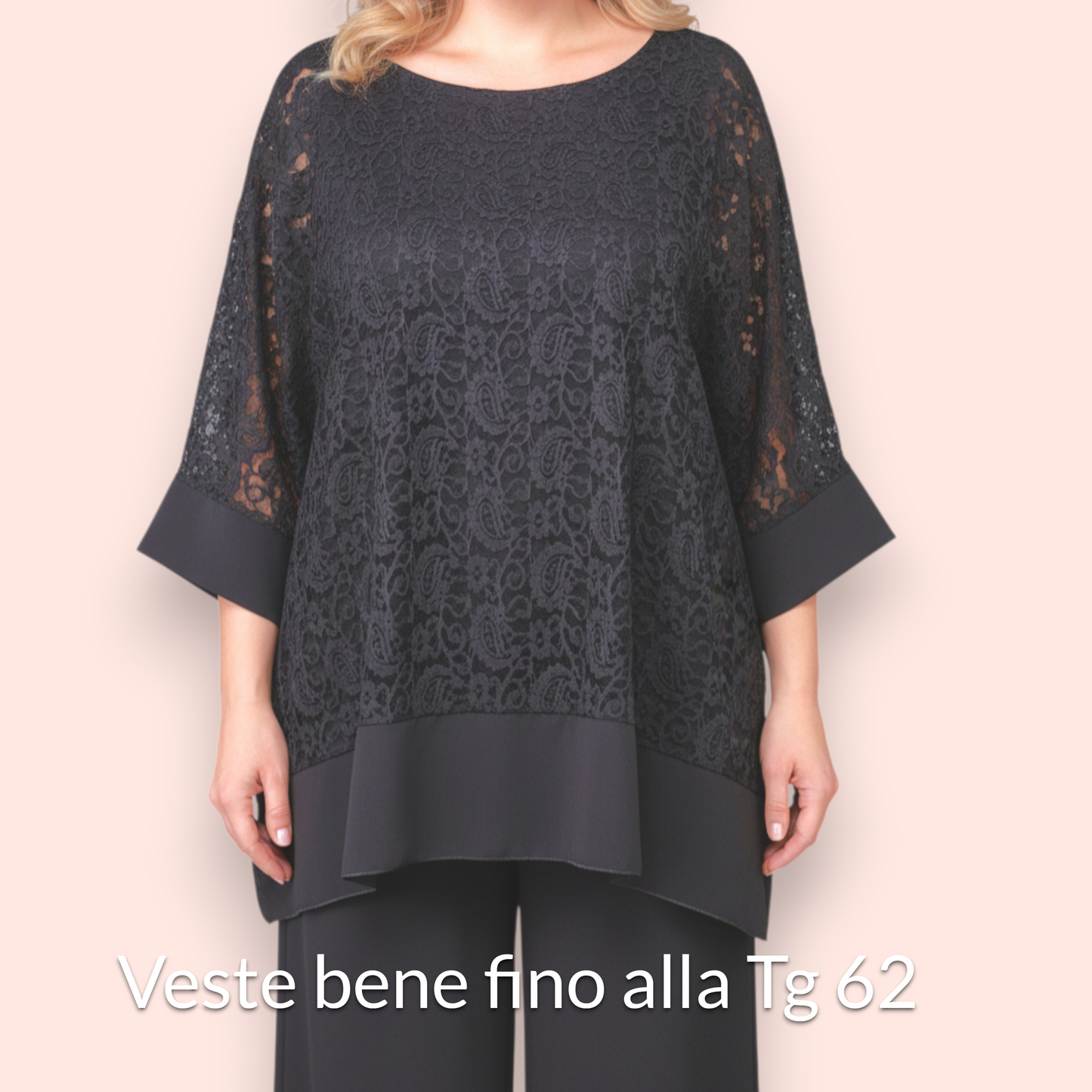 Completo Taglie Forti In Pizzo e Viscosa Geranio