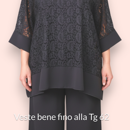 Completo Taglie Forti In Pizzo e Viscosa Geranio