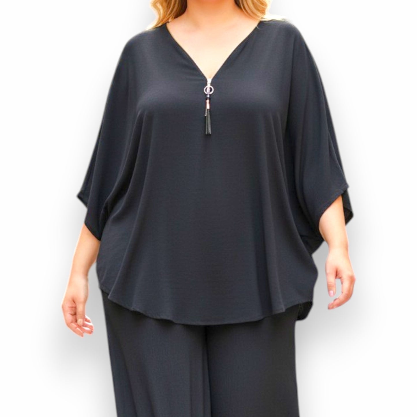 Maxi Maglia in Crepe Con Zip Oriana