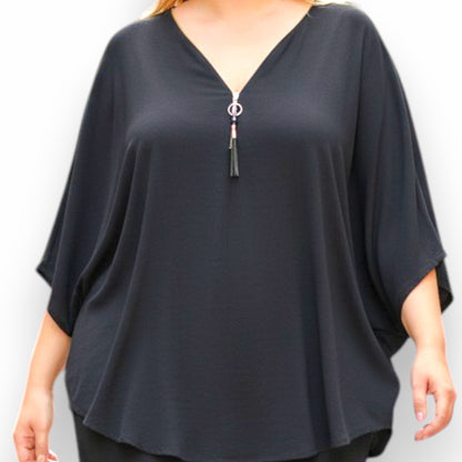 Maxi Maglia in Crepe Con Zip Oriana