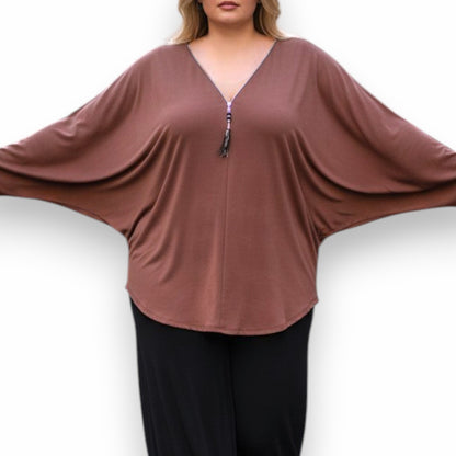 Maxi Maglia in Crepe Con Zip Orlanda