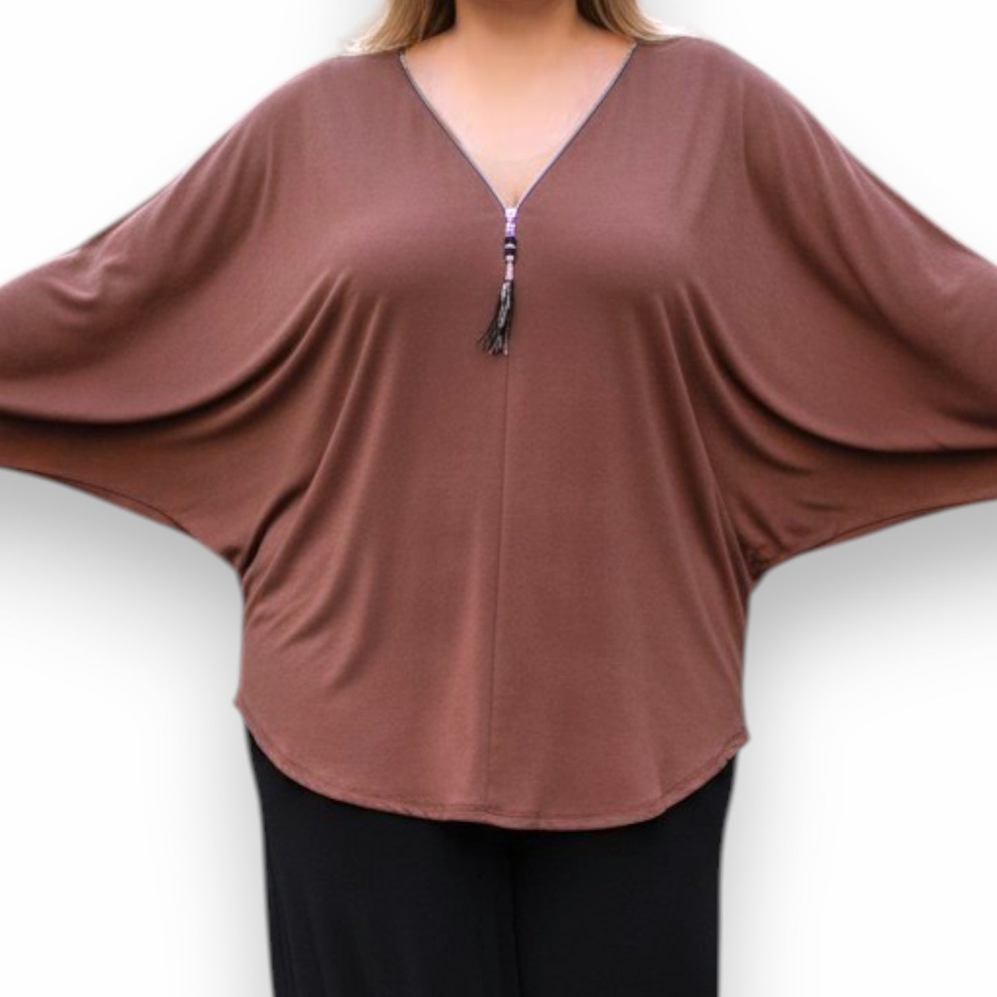 Maxi Maglia in Crepe Con Zip Orlanda