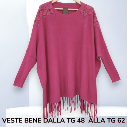 Maxi Maglia con Fiori e Strass Oris